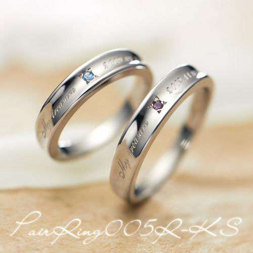 有馬様 特注【結婚指輪】セミオーダーメイド・シルバー  005R-KS^誕生石2個・両面刻印