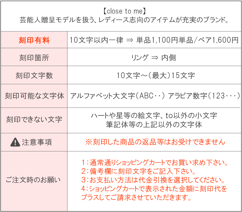 close to me刻印詳細