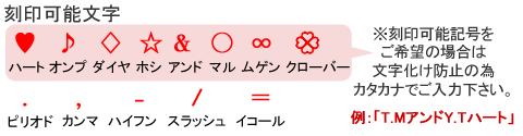※刻印可能な記号をご希望の場合は、左記の記号で入力して下さい。