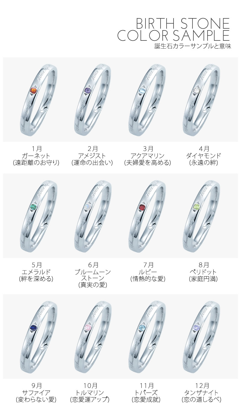 【結婚指輪】 ハイクラスセミオーダーメイドK10-012R-KS 誕生石カラー見本