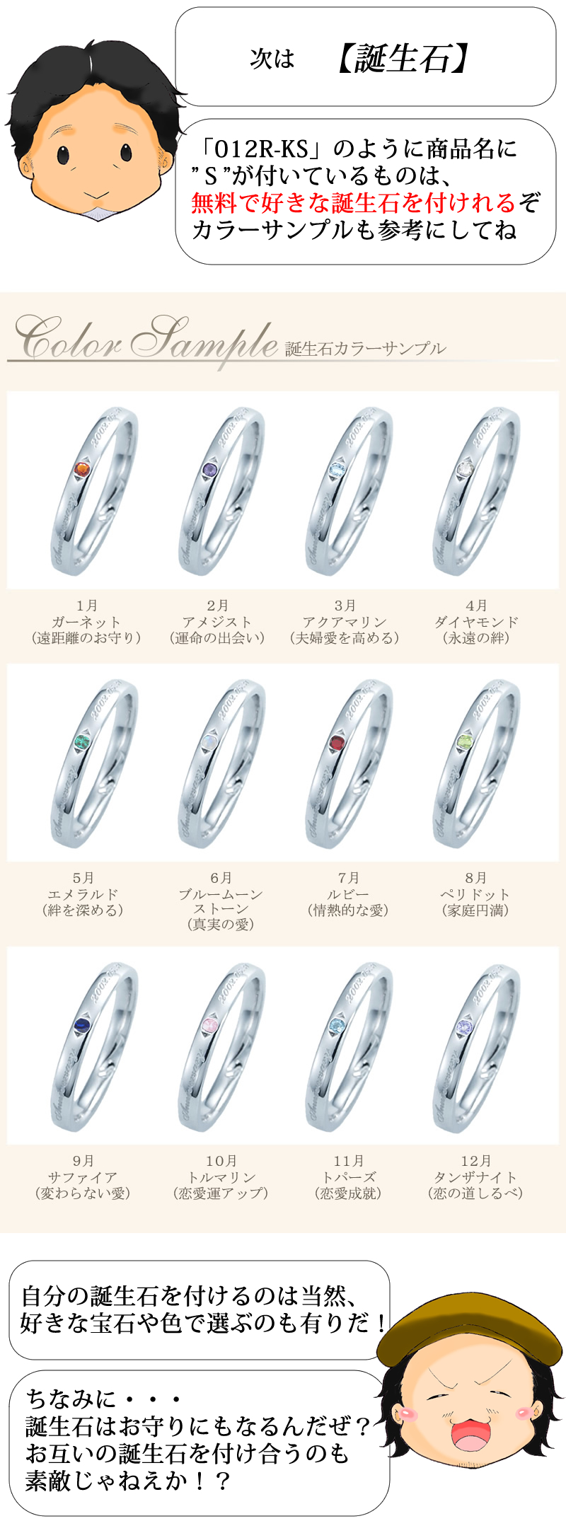 ペアアクセサリー FISSセミオーダーメイド 漫画で解説 誕生石